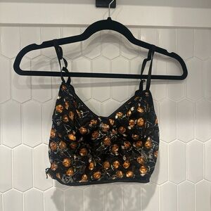 Floral Black and Orange Crop Top